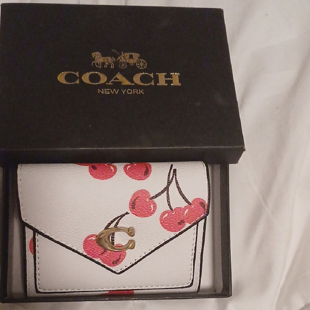 White Wallet with Red Cherry Accents